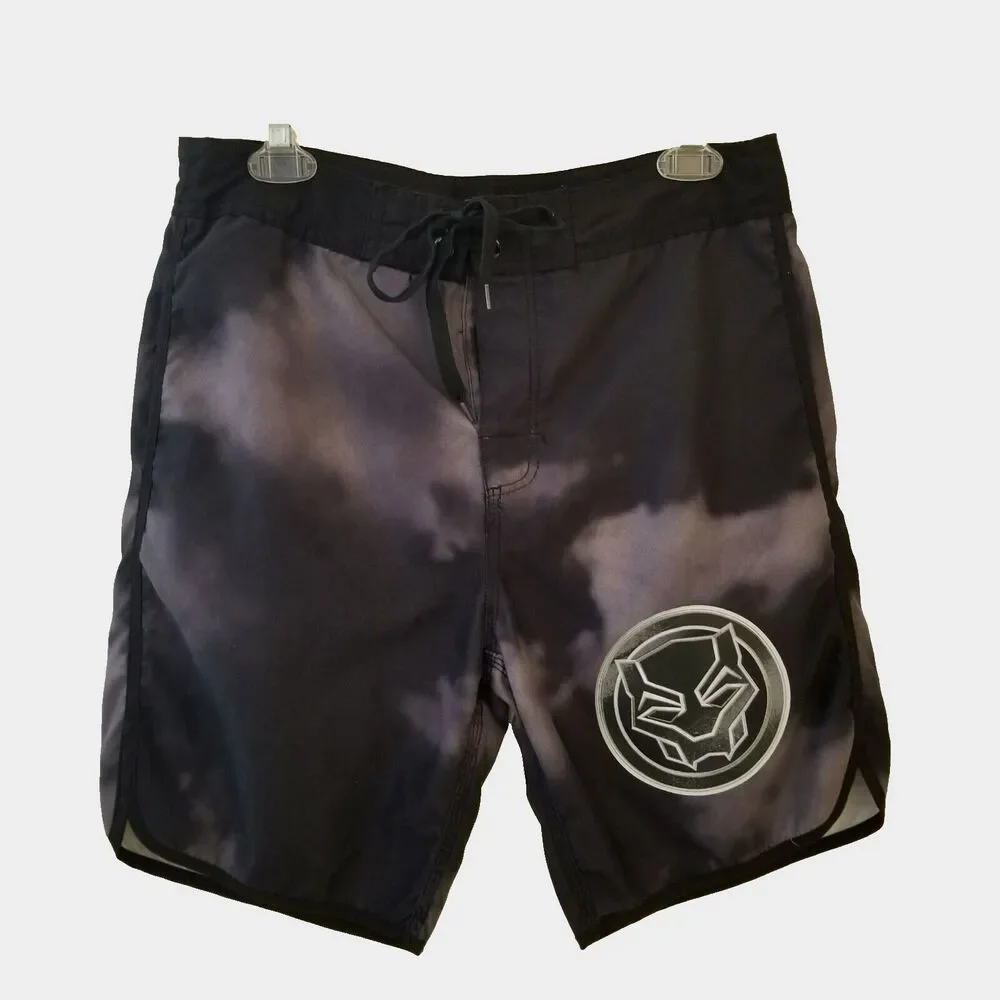 Marvel Black Panther Board Shorts Mens Small Black Gray w/logo Pockets 32x8.5